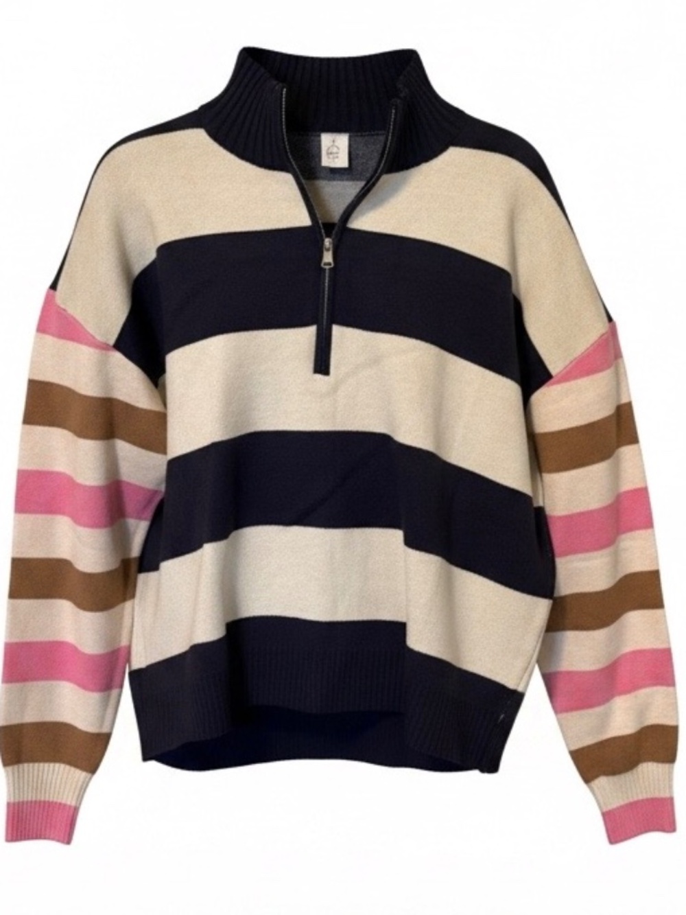 Pink, Navy, Brown Sweater with zipper